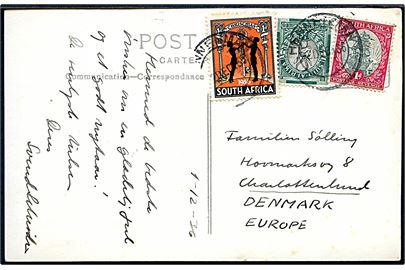 1d og 1d daglig udg. og Julemærke 1936 på brevkort fra Hennenman d. 2.12.1936 til Charlottenlund, Danmark.