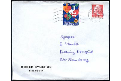 160 øre Margrethe og 30 øre Odder Julemærke 1981 på brev fra Odder d. 4.12.1981 til Skanderborg.