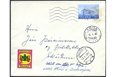 2,50 kr. og Spejderforbundet Julemærke 1966 på brev fra Kopavogur d. 15.12.1966 til Selfoss - eftersendt.