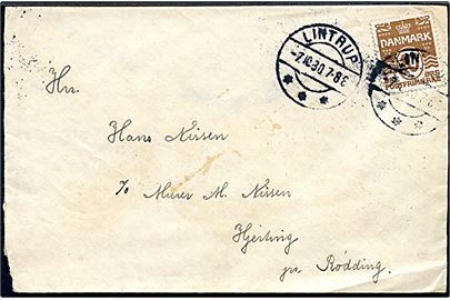 10 øre Bølgelinie på brev annulleret med brotype IIb Lintrup d. 7.10.1930 til Rødding.