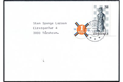 2,50 kr. Skakbrik og 1.11.1983 mærkat på brev stemplet Tórshavn d. 1.11.1983 til Tórshavn.