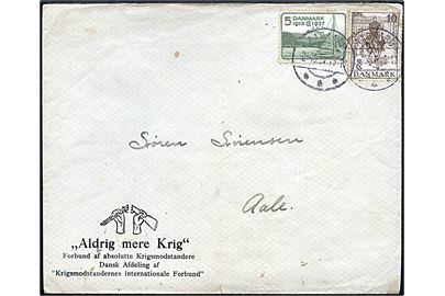 5 øre og 10 øre Regentjubilæum på fortrykt kuvert Aldrig mere Krig fra Aagaard d. 2.10.1937 til Aale.