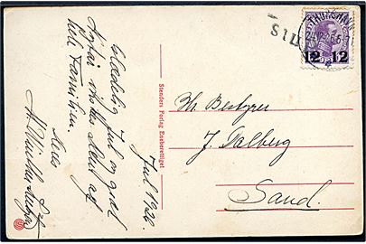 12/15 øre Provisorium på brevkort stemplet Thorshavn d. 24.12.1926 til Sand.