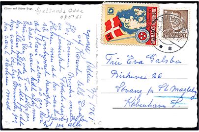 20 øre Fr. IX og Danmarks Tunghøre mærkat på brevkort fra Sjællands Odde d. 8.7.1961 til St. Magleby.