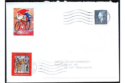 450 øre Margrethe og både Hjerteforeningen og Røde Kors Julemærke 1998 på brev annulleret Sydjyllands Postcenter d. 20.12.1998 til Reykjavik, Island. Bagklap mgl.