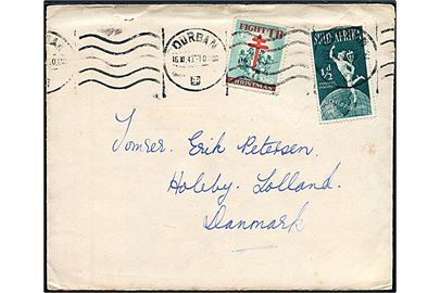 ½d UPU og Fight TB Julemærke 1949 på brev fra Durban d. 16.11.1949 til Holeby, Danmark.
