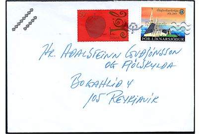 50 kr. Jule udg. og Tjaldanes Lions Club julemærke 2005 på brev til Reykjavik.