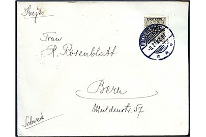 27/1 øre Provisorium single på brev fra Fredensborg d. 8.7.1918 til Bern, Schweiz.