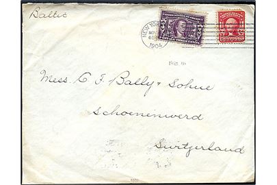 2 cents Washington og 3 cents Monroe Louisiana udstilling på brev med påskrevet skibsnavn Baltic fra New York d. 29.11.1904 til Schönenwerd, Schweiz.