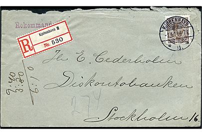 25 øre Chr. X single på anbefalet brev fra Kjøbenhavn d. 2.4.1914 til Stockholm, Sverige.