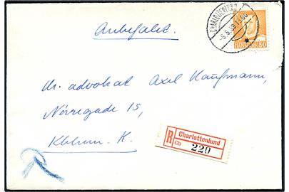 80 øre Fr. IX single på anbefalet brev fra Charlottenlund d. 5.5.1959 til København.