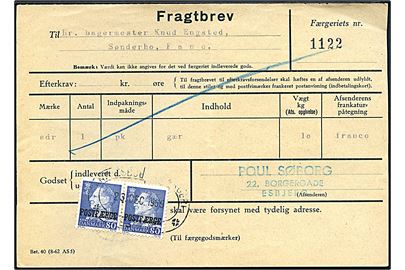 80 øre Fr. IX Postfærgemærke i parstykke på fragtbrev fra Esbjerg d. 23.12.1969 til Sønderho, Fanø.