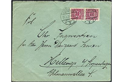 15 pfg. Fælles udg. i parstykke på brev fra Flensburg d. 23.3.1920 til Hellerup, Danmark.