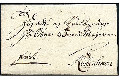 1803. Francobrev mærket Frit dateret Odense d. 23.10.1803 fra Brand-Inspecteur Ørnstrup til Ober-Brand-Majoren i Kiøbenhavn. Fuldt indhold.
