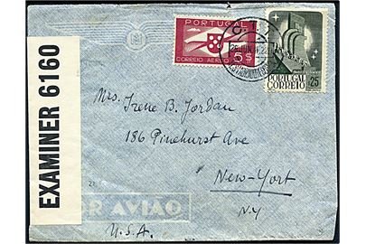 5$ og 0.25$ på luftpostbrev stemplet Lissabon d. 26.6.1941 til New York, USA. Åbnet af britisk censur censur PC90/6160. På bagsiden mulig undercover afsender med polsk-lydende navn og Caixa 512, Lisboa.