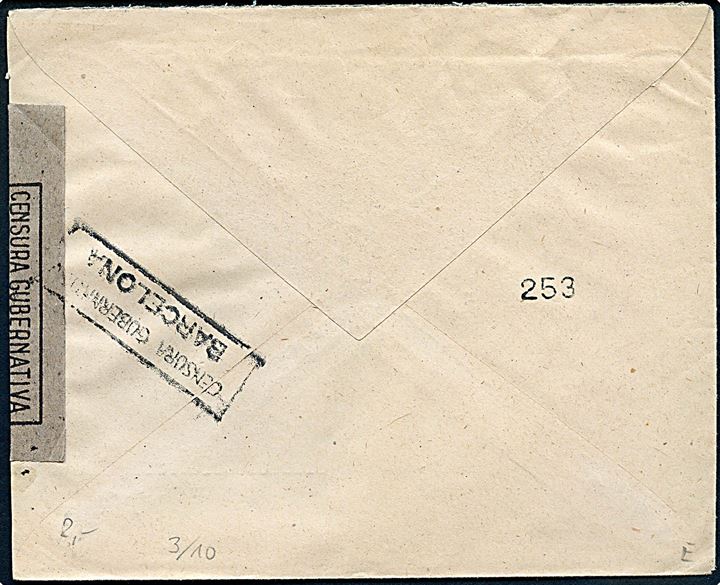 2 pts. Franco single på luftpostbrev fra Barcelona d. 8.4.1943 til Zürich, Schweiz. Åbnet af spansk censur i Barcelona.