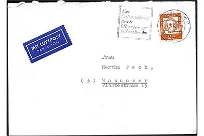 25 pfg. Neumann single på indenrigs luftpostbrev fra Berlin d. 4.6.1962 til Hannover. 5 pfg. luftposttillæg.