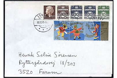 2 kr. hæftesammentryk og Julemærke 1979 på brev fra Lyngby d. 30.12.1979 til Farum.