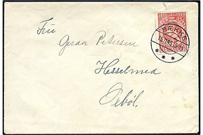 20 øre Chr. X 75 år på brev annulleret med brotype IIc Bække d. 15.11.1945 til Oksbøl.