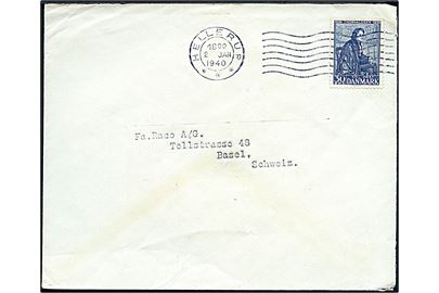 30 øre Thorvaldsen single på brev fra Hellerup d. 2.1.1940 til Basel, Schweiz.