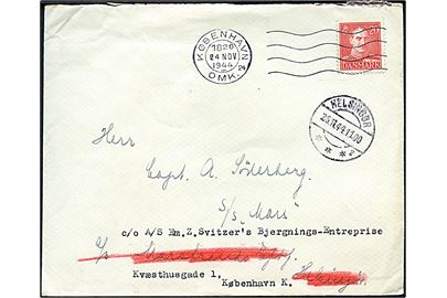20 øre Chr. X på brev fra København d. 24.11.1944 til kaptajn Söderberg, S/S Mars i Helsingør - eftersendt til A/S Em. Z. Svitzer's Bjergnings-Enterprise i København.