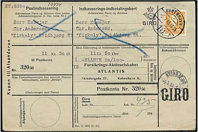 30 øre Chr. X single på retur Indkasserings-Indbetalingskort fra København d. 5.7.1945 til Hvidbjerg.