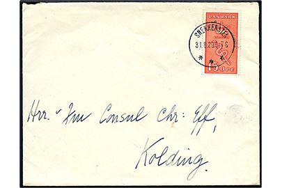 15+5 øre Kræftmærke single på brev annulleret med brotype IIIb Snekkersten d. 31.8.1929 til Kolding.