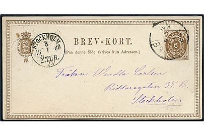 6 øre helsagsbrevkort fra Kjøbenhavn d. 5.1.1880 til Stockholm, Sverige.