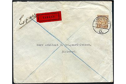 1 kr. Chr. X single på ekspresbrev fra København d. 14.9.1946 til Birkerød. Fold.