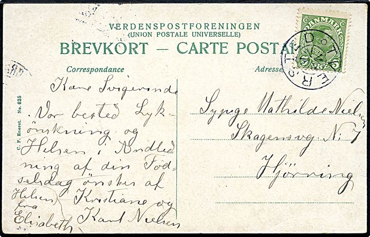 5 øre Chr. X på brevkort annulleret med stjernestempel TVERSTED til Hjørring.
