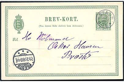 5 øre Fr. VIII helsagsbrevkort dateret d. 29.2.1908 (skuddag) annulleret med stjernestempel STAUNSTRUP til Præstø.