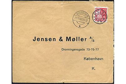 15 øre Karavel på brev annulleret med udslebet stjernestempel SEJERSLEV og sidestemplet Nykøbing M. d. 21.11.1939 til København.