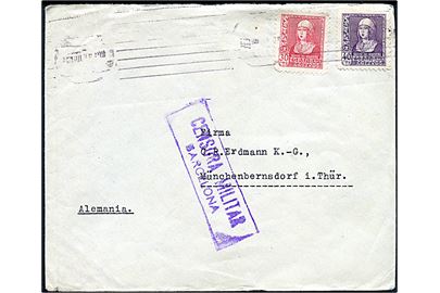 30 cts. og 40 cts. Isabel på fortrykt kuvert fra Deutsche Handelskammer für Spanien i Barcelona d. x.7.1939 til Münchenbernsdorf, Tyskland. Lokal spansk censur fra Barcelona.