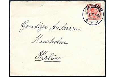 10 øre Chr. X på brev annulleret med brotype IIIb Aalsgaarde d. 24.6.1919 til Herløv.