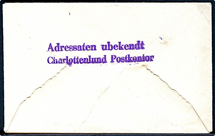 6 øre Bølgelinie på lille tryksag fra Rinkenæs d. 27.11.1940 til Ordrup. Retur med stempel: Adressaten ubekendt Charlottenlund Postkontor.
