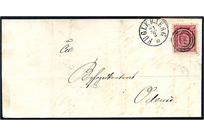 4 sk. Tjenestemærke på brev annulleret med nr.stempel 231 og sidestemplet antiqua Fuglebjerg d. 21.2.(ca. 1880) til Odense. Folder.