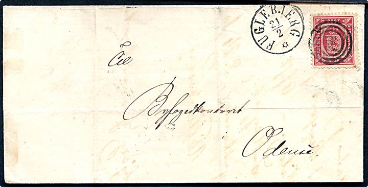 4 sk. Tjenestemærke på brev annulleret med nr.stempel 231 og sidestemplet antiqua Fuglebjerg d. 21.2.(ca. 1880) til Odense. Folder.