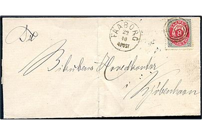 8 øre Tofarvet på brev annulleret med nr.stempel 15 og sidestemplet Faaborg d. 22.10.1879 til Kjøbenhavn.
