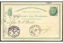 10 øre helsagsbrevkort annulleret med nr.stempel 30 og sidestemplet lapidar Horsens d. 10.2.1882 til Hamburg, Tyskland.