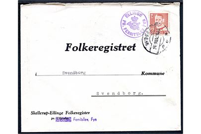 30 øre Fr. IX på brev annulleret Nyborg d. 14.9.1955 og sidestemplet med posthornstempel ELLINGE PR. FERRITSLEV FYN til Svendborg. Bagklap mgl.