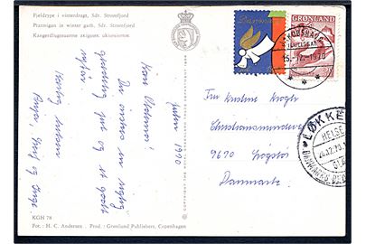 50 øre Drengen og Ræven og DANSK Julemærke 1970 på brevkort fra Jakobshavn d. 15.12.1970 til Løgstør. Fejlsendt til Løkken.
