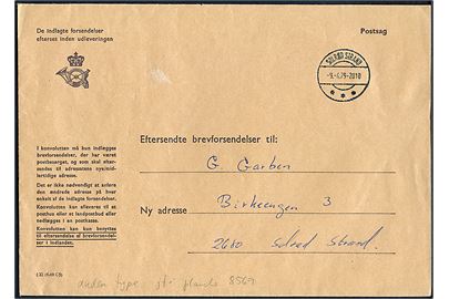 Postsagskuvert til eftersendte brevforsendelser - J22 (8-69 C5) - fra Solrød Strand d. 9.4.1979.