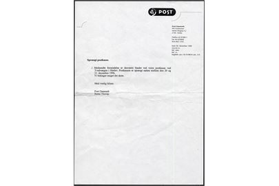 Blandingsfrankeret kraftigt beskadiget kuvert fra Herlev til Ringsted ilagt postsagskuvert med vedlagt skrivelse vedr. brevet fundet ved sprængt postkasse i Herlev d. 21.12.1996