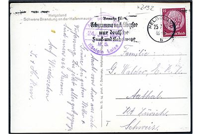 15 pfg. Hindenburg på brevkort stemplet Helgoland d. 25.7.1935 og sidestemplet Auf hoher See an Bord M.S. Königin Luise d. 24.7.1935 til Aathal, Schweiz.