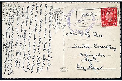 1d George VI på brevkort (Venezia, Italien) annulleret med skibsstempel London Paquebot Posted at Sea d. 15.10.1937 og sidestemplet fra S/S Aranodra Star til Abingdon, England.