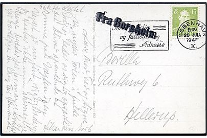 15 øre Chr. X på brevkort annulleret København d. 20.7.1946 og sidestemplet Fra Bornholm til Hellerup.
