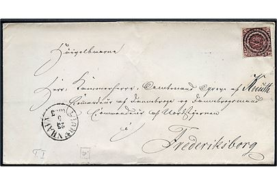 4 R.B.S. Thiele I på brev annulleret med nr.stempel 1 og sidestemplet antiqua Kiøbenhavn d. 23.5.1853 til Greve Knuth i Frederiksborg