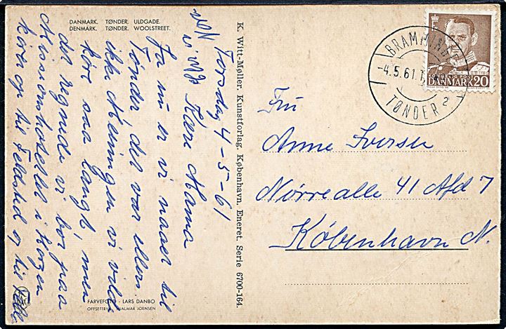 20 øre Fr. IX på brevkort fra Tønder annulleret med bureaustempel Bramminge - Tønder sn2 T.493 d. 4.5.1961 til København.