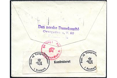 20 øre Chr. X på brev fra København d. 7.10.1942 til Stavanger, Norge. På bagsiden stemplet Den norske Damekomité og åbnet af dansk censur.