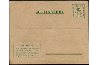 Militärbrev Norrköping II udg. i grøn (Facit M8) ubrugt med fjernet svarmærke.